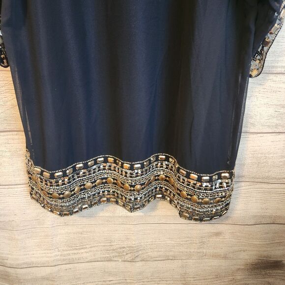 J Kara Size 8 Blue Navy Beaded Embellished Knee Length 2 Pc Dress - Picture 3 of 9